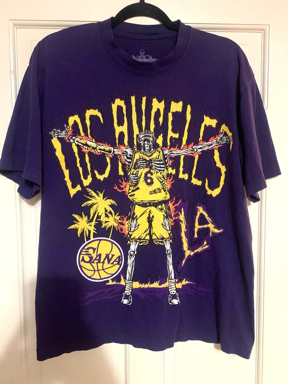 SANA Detroit King James Tshirt Purple Lakers LeBron Streetwear Skeleton Mediu